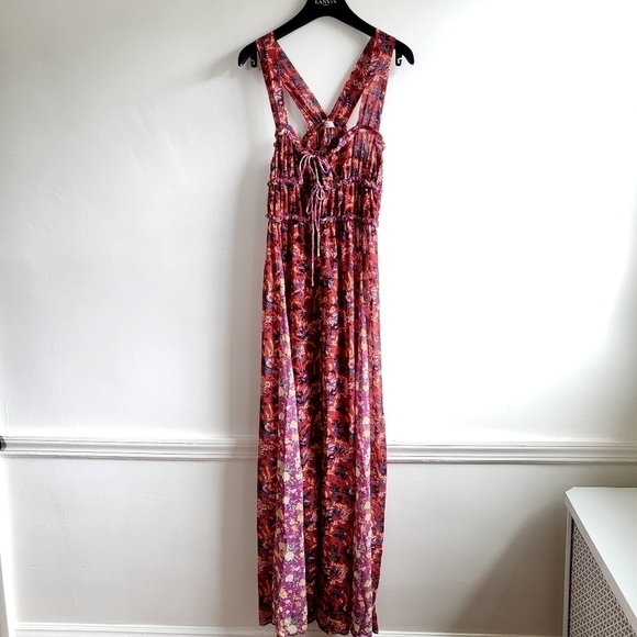Free People Dance with Me Printed Maxi Dress Berry Combo New Size XS - Picture 6 of 12